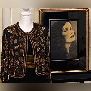 Vintage beaded black silk short jacket